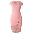 Pink Wrap Lace Patchwork Zipper Hollow Out Irregular Lady Career Dress